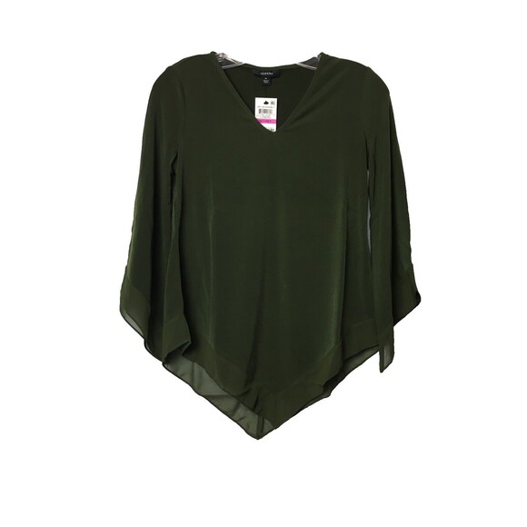 Alfani Blouse Basic Green Olive Size PP Asymmetrical-Sleeves 3/4-Sleeve - Picture 1 of 12